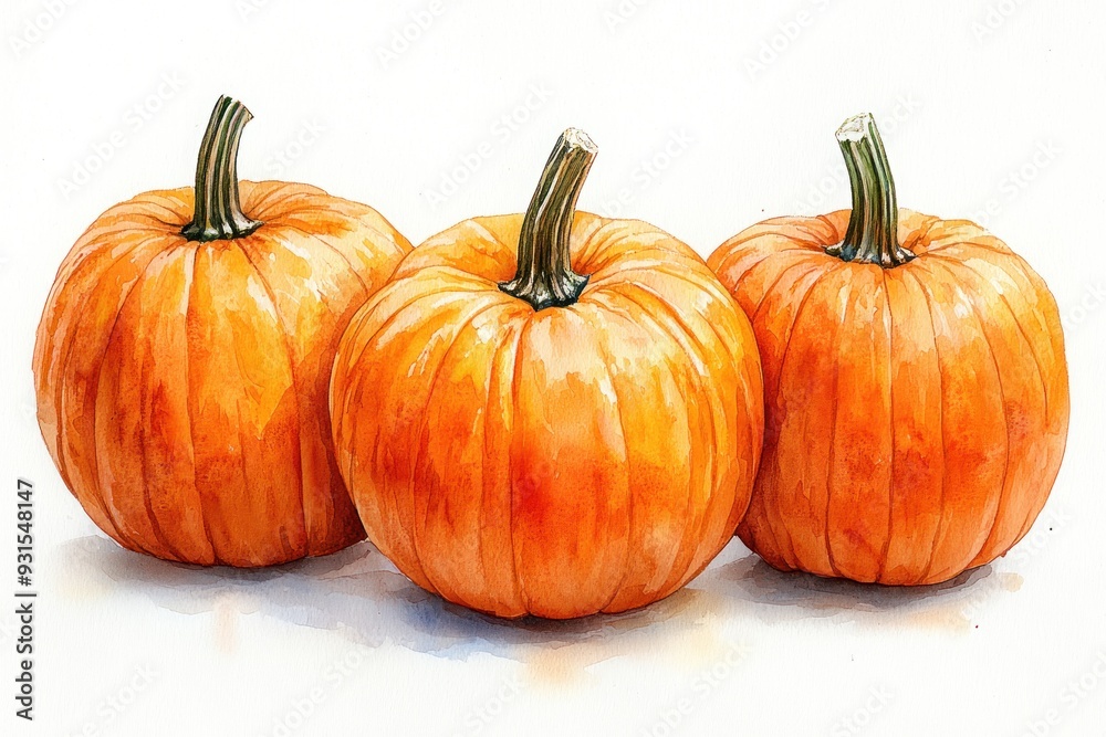 Fototapeta premium Watercolor Illustration of Three Pumpkins