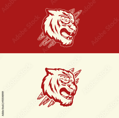 Vector Tigers roaring line art style photo