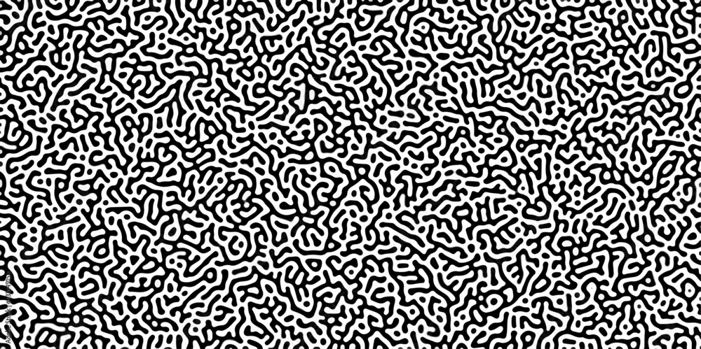 Organic seamless patterns with rounded lines Diffusion reaction background. Monochrome background of natural organic forms motion. Overlay template abstract Turing organic wallpaper background.