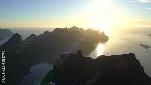 The midnight sun at summit Grytetippen on Senja, Norway.
 photo