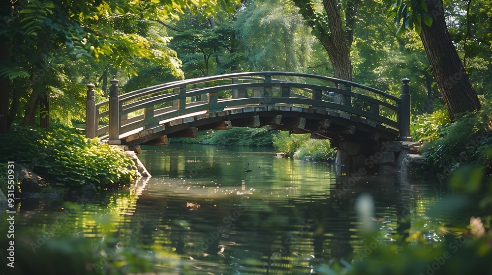 Beautiful Japanese bridge in Brooklyn botanical garden with green surroundings : Generative AI Beautiful Japanese bridge in Brooklyn botanical garden with green surroundings : Generative AI