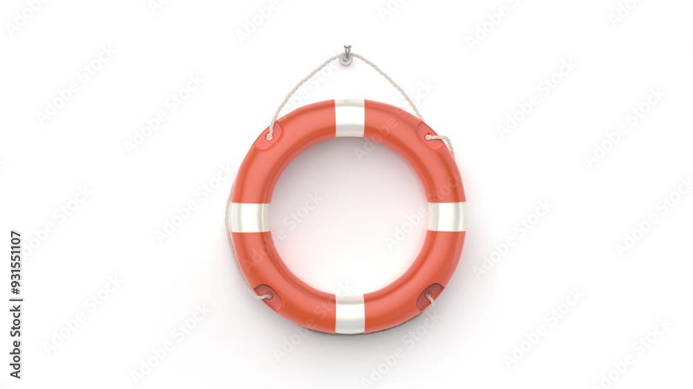 Orange lifebuoy ring hanged on a white wall Orange lifebuoy ring hanged on a white wall