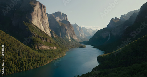 Turquoise river flowing through a valley surrounded by mountains