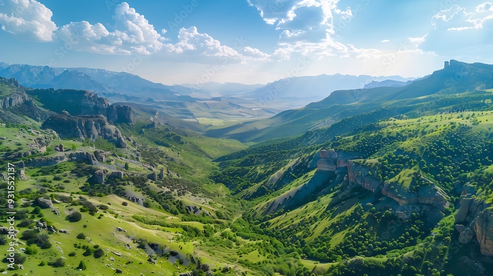 Fototapeta premium Aerial panoramic view of Botan Valley National Park Siirt on May 2023 : Generative AI