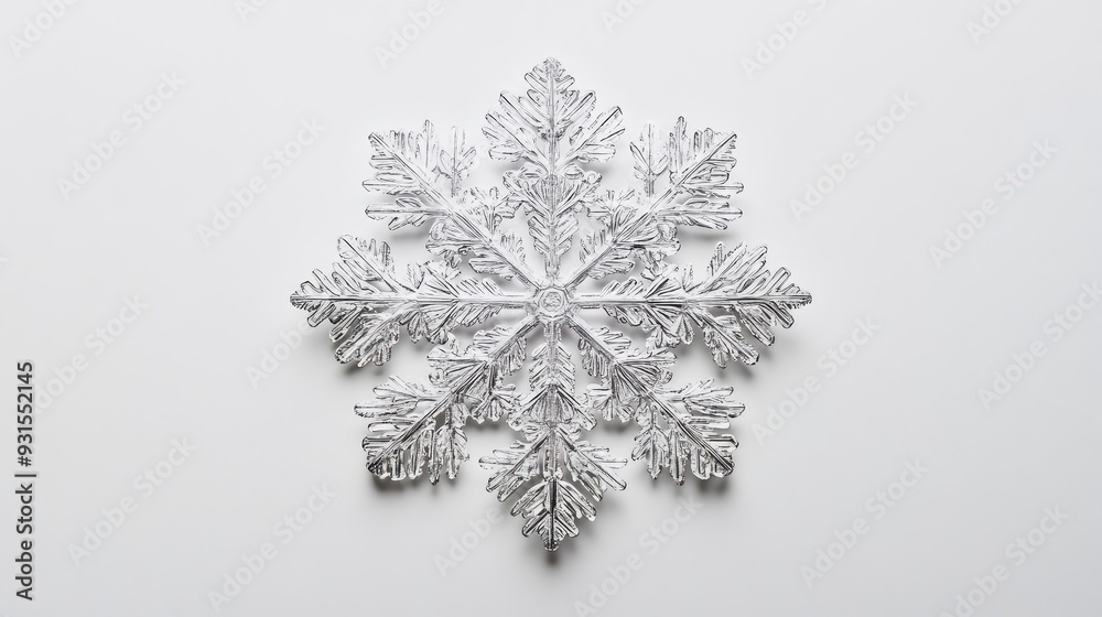 A delicate snowflake placed on a white background, its intricate details subtly visible. A delicate snowflake placed on a white background, its intricate details subtly visible.