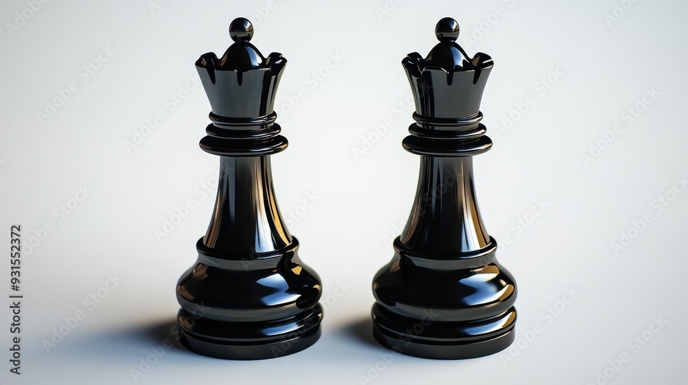 Two black chess pieces with a crown on top Two black chess pieces with a crown on top