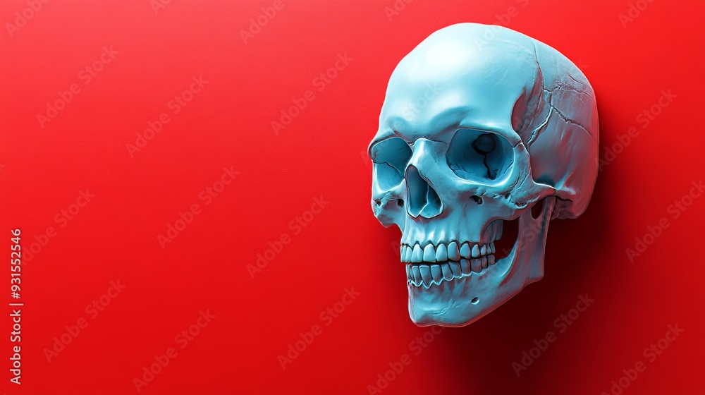A blue skull is on a red background A blue skull is on a red background