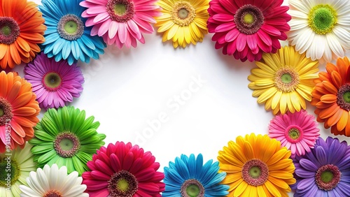 Stock photo of colorful daisywheels on a white background, daisywheels, colorful, vibrant, office supplies, circular