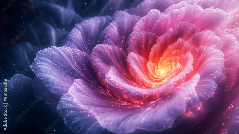 A flower with a pink and orange center and purple petals A flower with a pink and orange center and purple petals