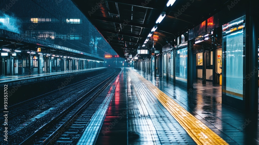 A deserted train station platform, capturing the quiet anticipation of emptiness. A deserted train station platform, capturing the quiet anticipation of emptiness.