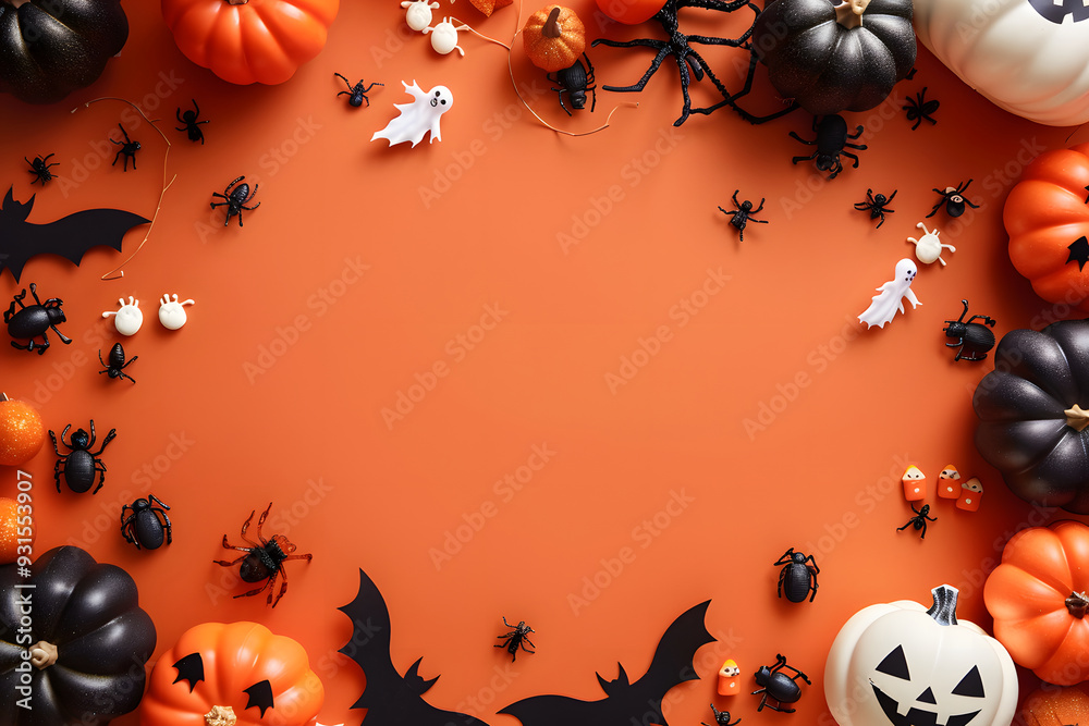 ハロウィンの準備背景画。カボチャと装飾品で楽しむ秋のフェスティバル ハロウィンの準備背景画。カボチャと装飾品で楽しむ秋のフェスティバル