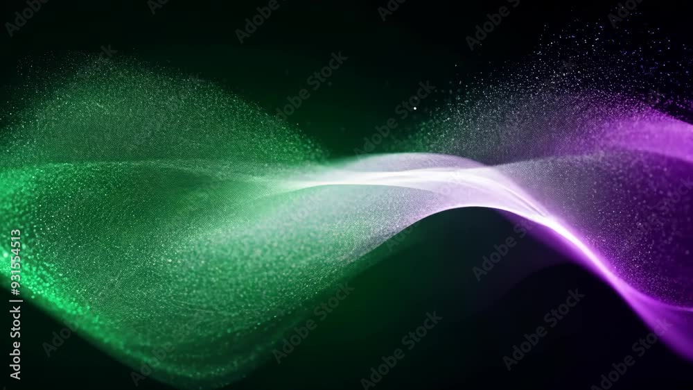 Green and Purple Dual Particle Wave with Soft Lighting on Black Background Green and Purple Dual Particle Wave with Soft Lighting on Black Background