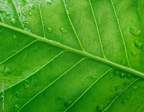 Green leaves with fine details showing sweat droplets on the surface, GENERATIVE AI photo