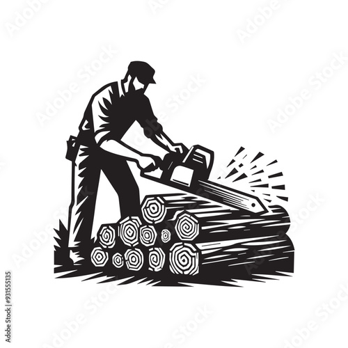 Black and white cutting wood vector silhouette 