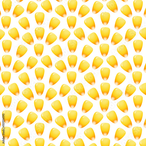 Corn grains on a transparent background.Vector seamless pattern of yellow corn kernels on a transparent background.