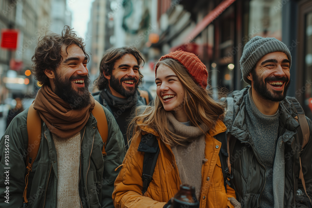 Group of Friends Laughing and Walking in the City