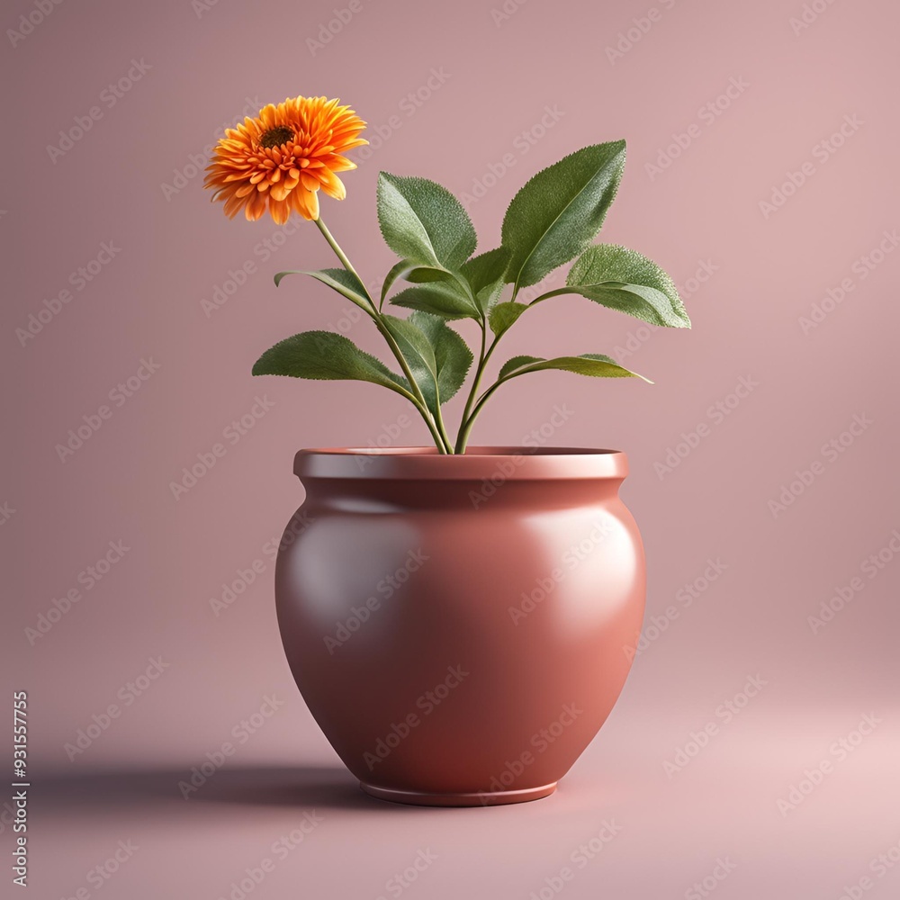 Simple Flower in Pot with Solid Colors and Polish Textures

