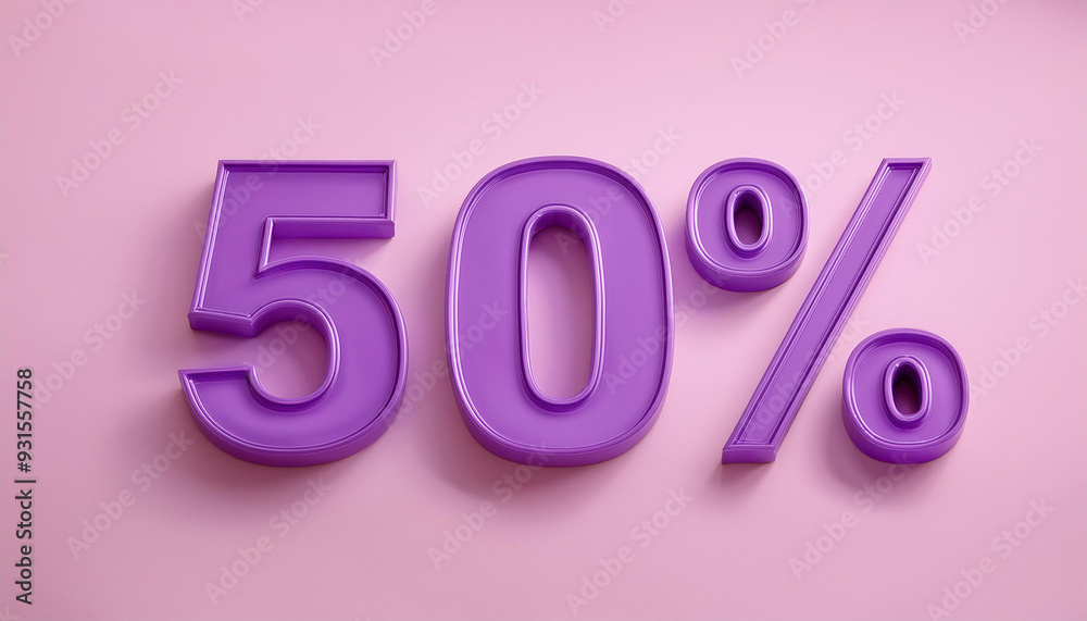 Violet 50% text isolated on pink. 3D rendering. Business concepts, online sales, or discounts Violet 50% text isolated on pink. 3D rendering. Business concepts, online sales, or discounts