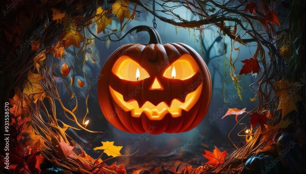 Vibrant pumpkin and candlelight a glowing jackolanternt Vibrant pumpkin and candlelight a glowing jackolanternt