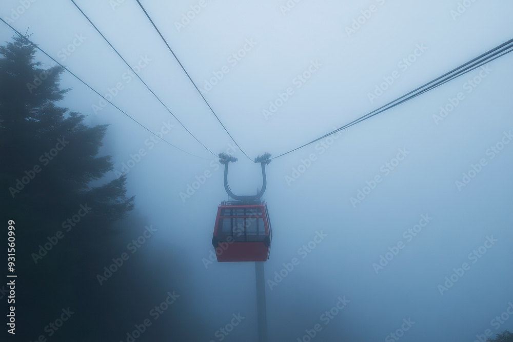 Cable car in foggy mountains Cable car in foggy mountains