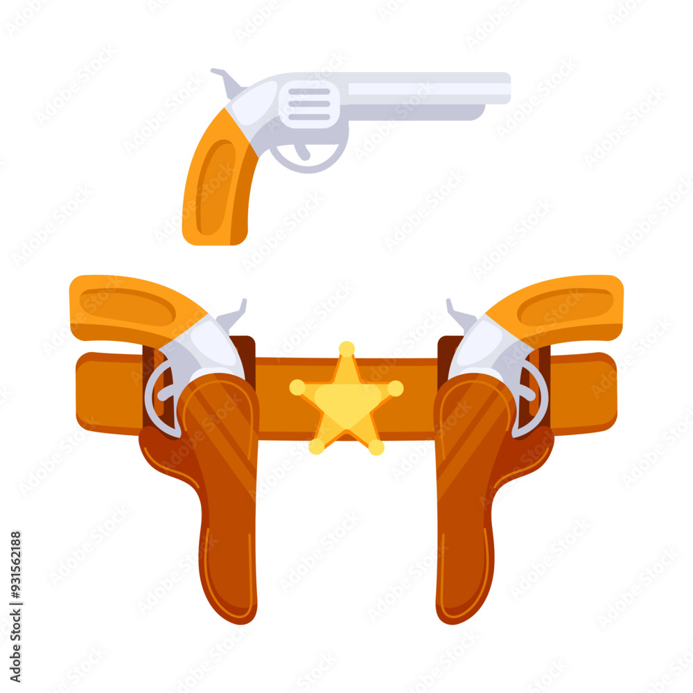 Gun Star Frame Set of cowboy revolver guns with a holster and a sheriff star badge ...