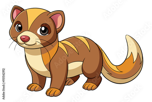Ferret Vector Illustration | Linocut, Kawaii, Cartoon, Clipart, Line Art Design.