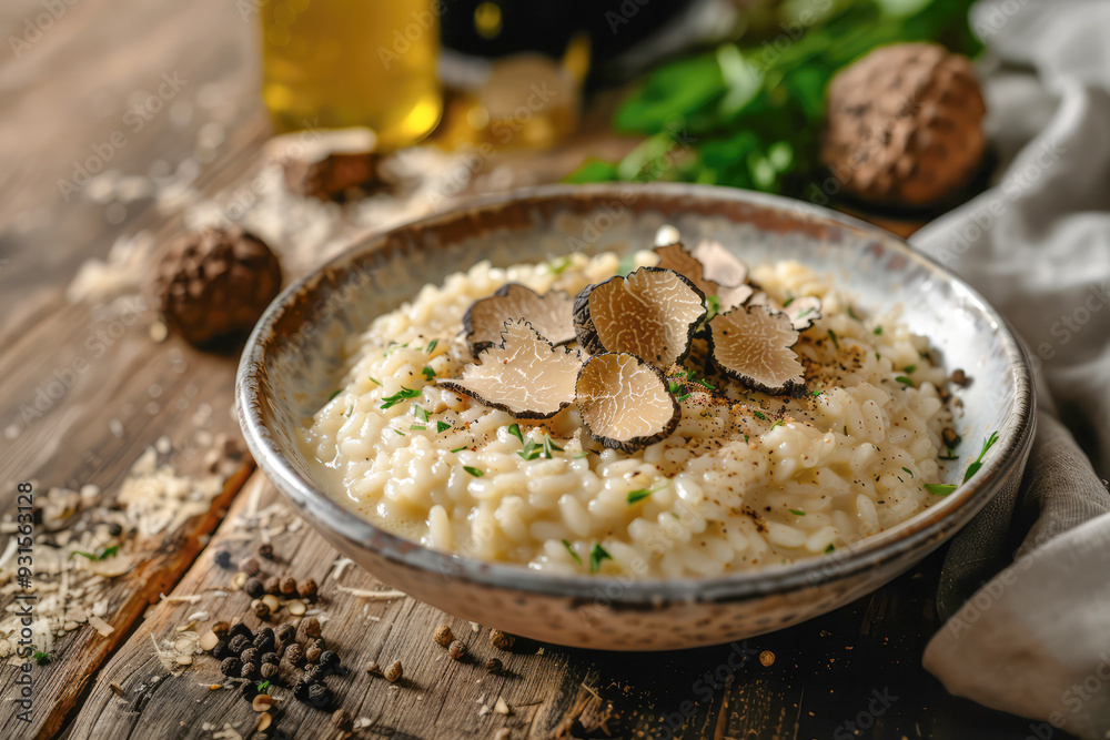 Φωτογραφία A gourmet plate of truffle risotto, showcasing the luxury of sliced truffles and