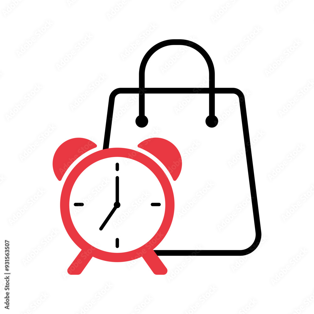 shopping bag with clock, illustration of flash sale and limited offer discount icon vector shopping bag with clock, illustration of flash sale and limited offer discount icon vector