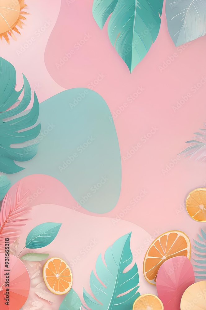 Naklejka premium Soft Pink and Blue Pastel Gradient with Tropical Accents