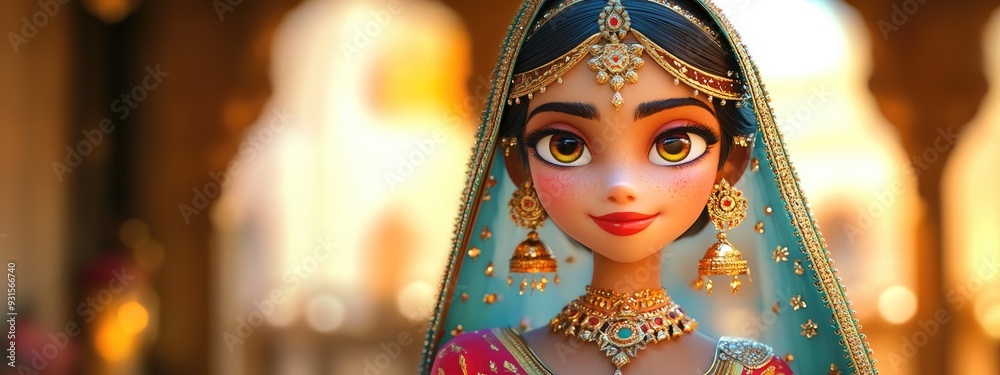 3D Cartoon Portrait of a Bride Preparing for Her Wedding Day in Colorful Traditional Attire 3D Cartoon Portrait of a Bride Preparing for Her Wedding Day in Colorful Traditional Attire