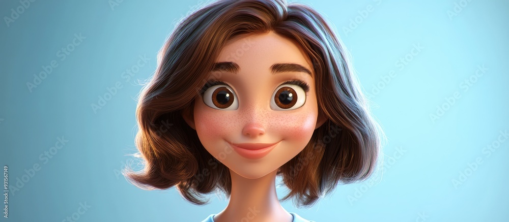 3D Cartoon Portrait of a Cheerful Young Woman with Brown Hair 3D Cartoon Portrait of a Cheerful Young Woman with Brown Hair