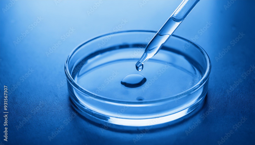 Lab pipette with sample liquid into petri dish. Biomedical research. Science concept. Lab pipette with sample liquid into petri dish. Biomedical research. Science concept.