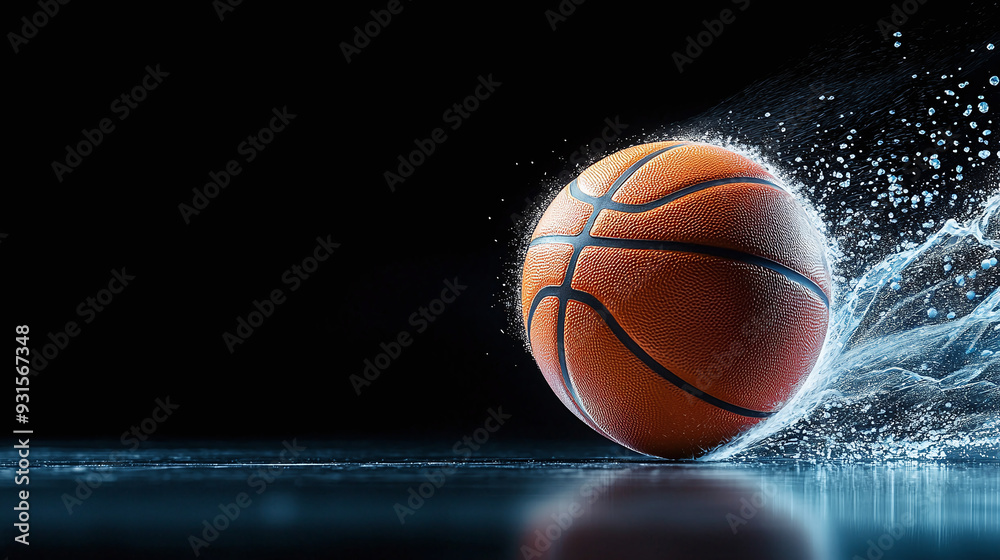 Fototapeta premium a basketball ball bouncing on a splashy black surface