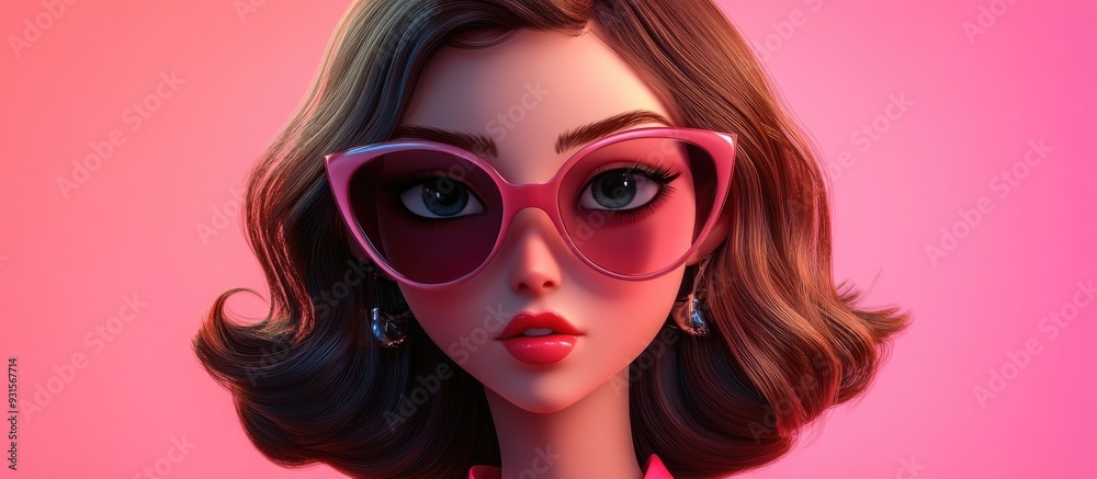 Obraz premium 3D Cartoon Portrait of a Brunette Fashionista
