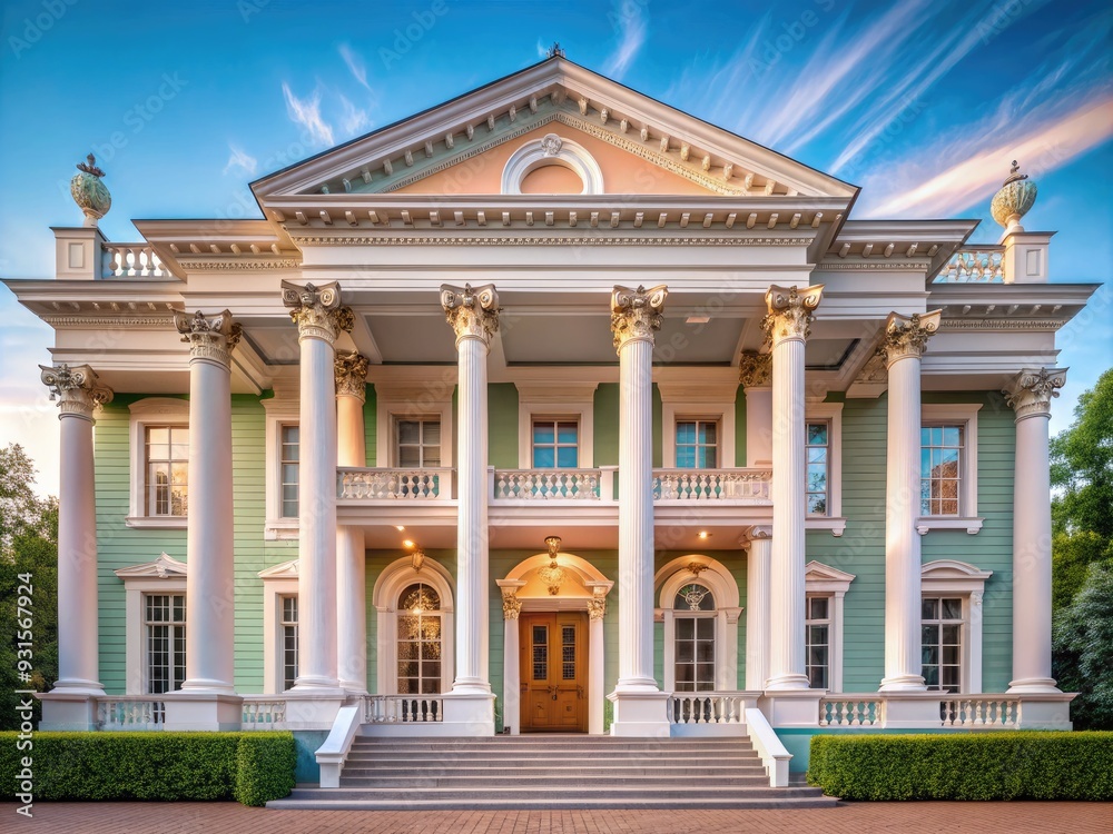 Symmetrical facades, pediments, and columns harmonize in soothing pastel hues, exuding dignified elegance with a stately presence that whispers refinement and tradition. Symmetrical facades, pediments, and columns harmonize in soothing pastel hues, exuding dignified elegance with a stately presence that whispers refinement and tradition.