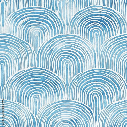 Blue and white watercolor hand-drawn rainbow arches pattern, seamless wallpaper pattern, seamless repeating pattern tile