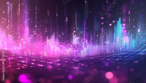 Modern abstract design with digital data streams and bold typography
