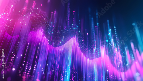 Modern abstract design with digital data streams and bold typography