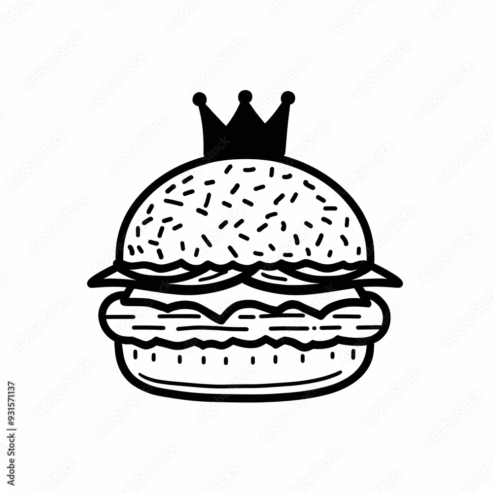 minimalist black and white hamburger icon with a king crown on top of it minimalist black and white hamburger icon with a king crown on top of it