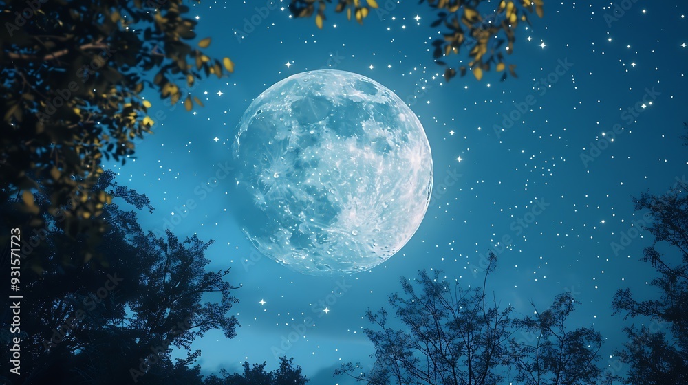 Naklejka premium The moon in the sky at night over the forest : Generative AI