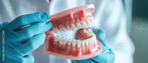 Wallpaper Mural Gloved Hands Holding a Dental Model of Teeth Torontodigital.ca