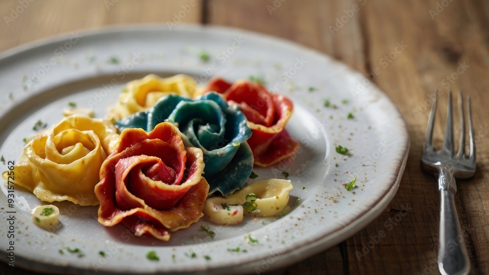 Dishes with colorful dough and grated cheese Dishes with colorful dough and grated cheese