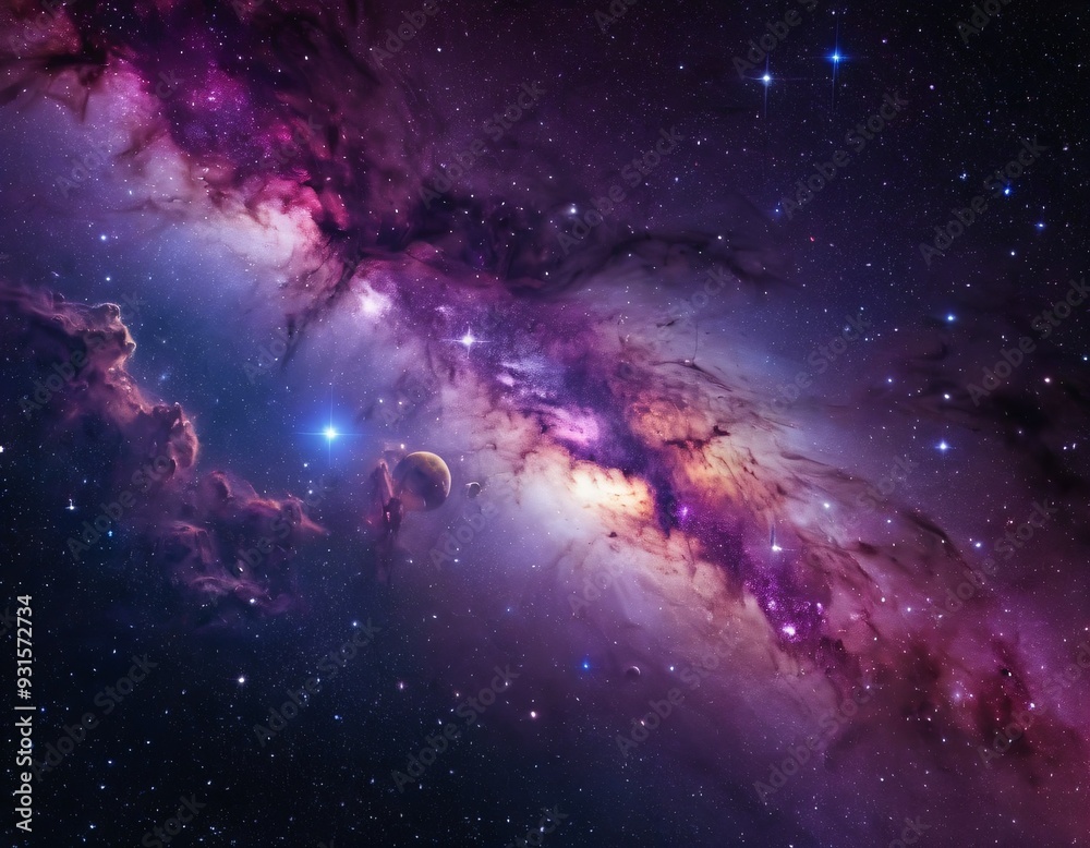 Fototapeta premium Beautiful cosmic Outer Space background Wallpaper Illustration. Ai generated image.