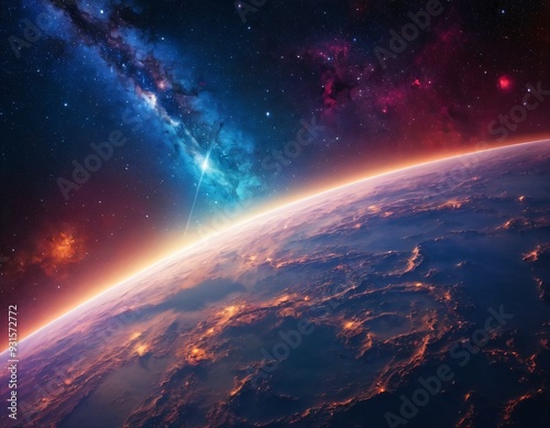 Beautiful cosmic Outer Space background Wallpaper Illustration. Ai generated image.