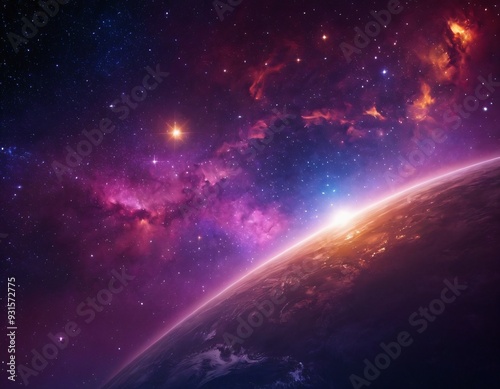 Beautiful cosmic Outer Space background Wallpaper Illustration. Ai generated image.