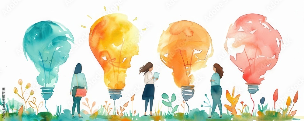 © SITTAKAN - Collaborative creativity, flat design, side view, new ideas theme, watercolor, Triadic Color Scheme