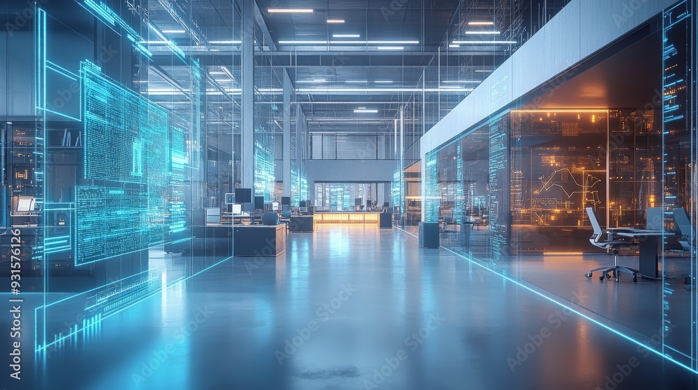Futuristic Offices with AI-Enhanced Time Management Tools: An office where AI schedules tasks, meetings, and breaks to optimize productivity and reduce stress. Futuristic Offices with AI-Enhanced Time Management Tools: An office where AI schedules tasks, meetings, and breaks to optimize productivity and reduce stress.