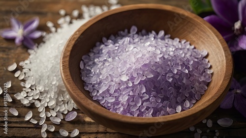 Salt in a cup with purple flower decoration