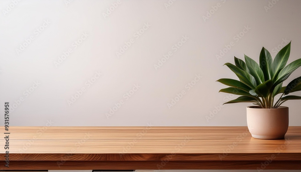 Modern Tranquility: Wooden Desk with Plant on Plain Wooden Backdrop
Modern Tranquility: Wooden Desk with Plant on Plain Wooden Backdrop