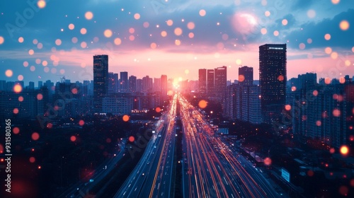 Smart Cities with AI-Enhanced Environmental Monitoring Systems: A city where environmental conditions are monitored and managed by AI for optimal living. #931580365